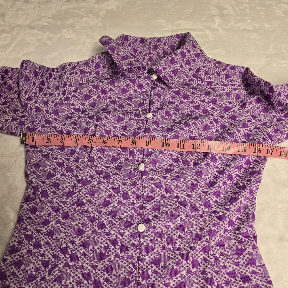 VTG 60's-70's Homemade Floral Geometric Long Sleeve Button Down Dress Sz S - Picture 13 of 14